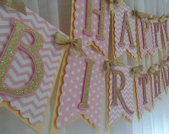 Pink and Gold Happy Birthday Banner, Birthday Banner, Pink and Gold Birthday, Pink and Gold, Pink and Gold First Birthday, Pink and Gold
