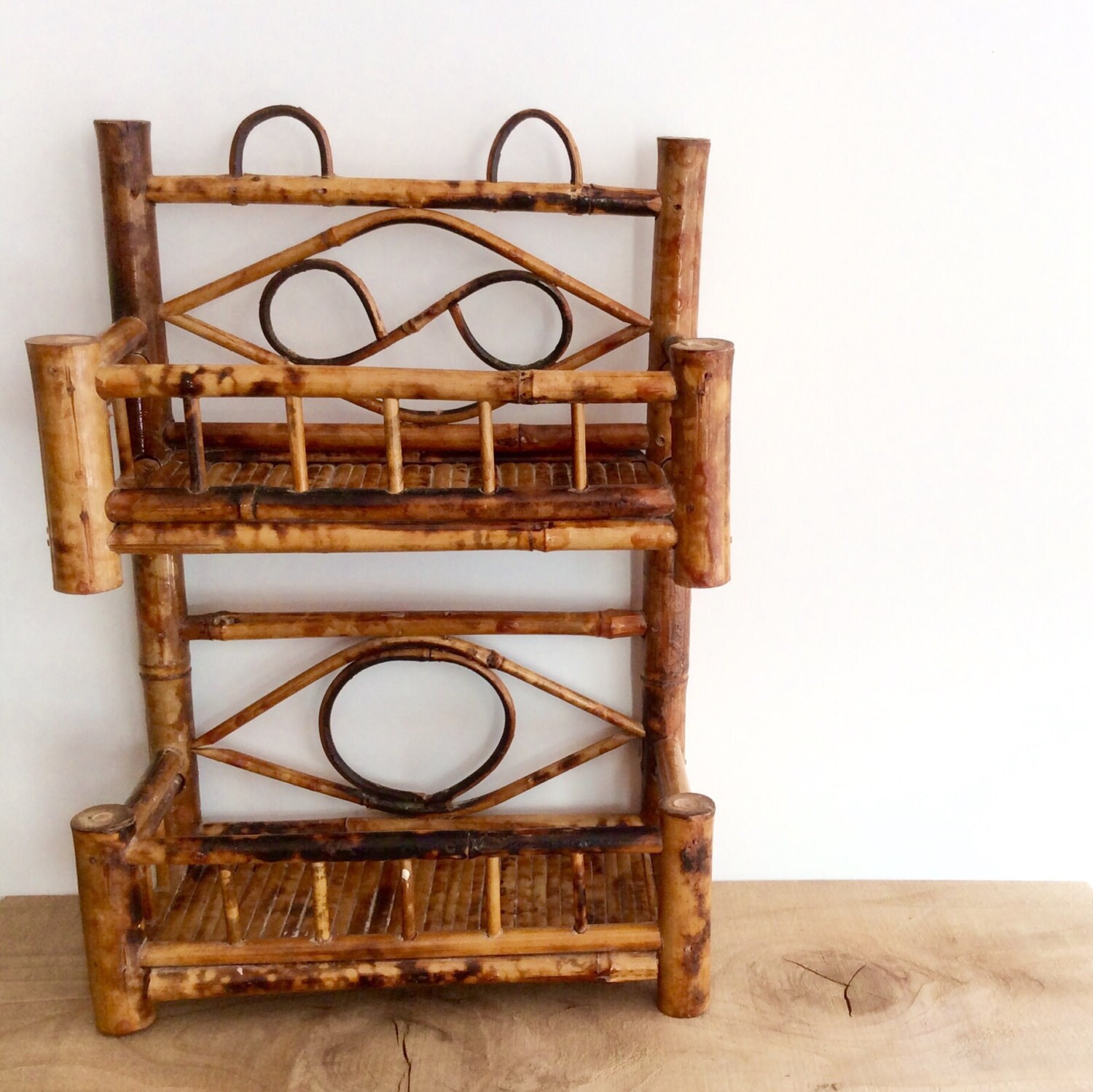 Bamboo Shelf, Vintage Tortoiseshell Bamboo Wall Shelf, Chinoiserie
