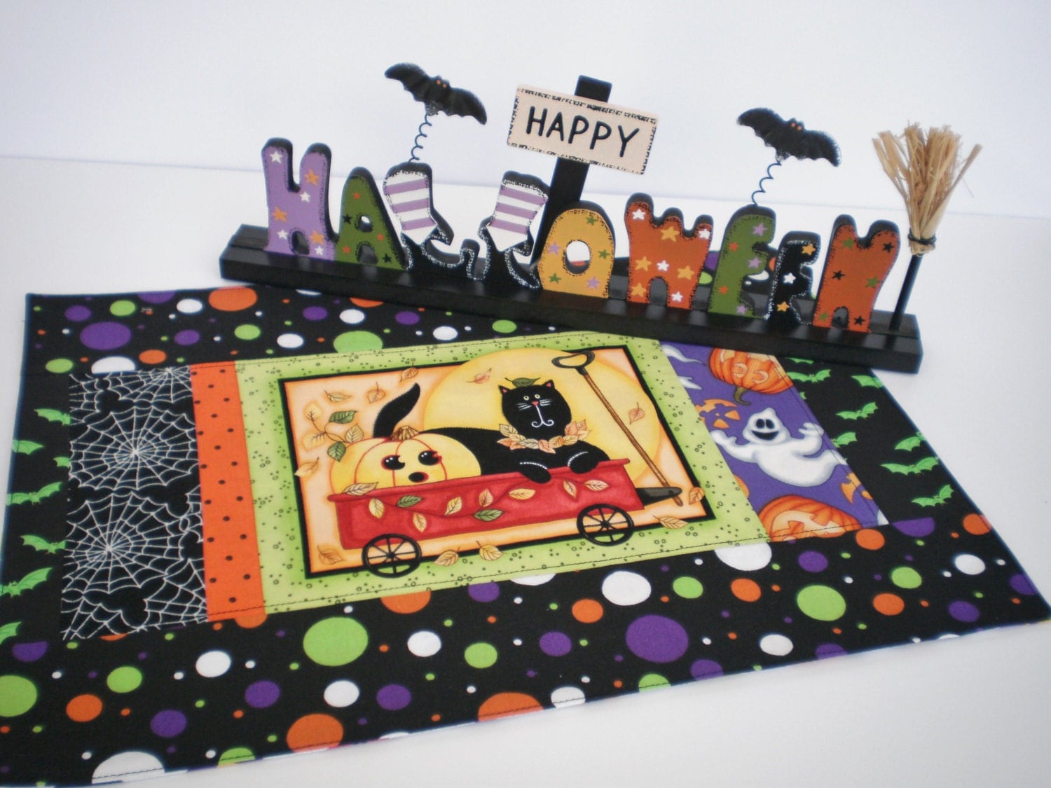 Halloween Placemat Table Topper Wall Hanging Black Cat