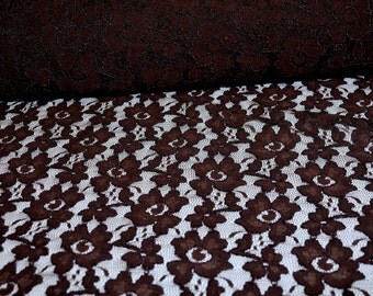 Stretch re-embroidered double scallop lace 52/54" wide 1 yard..Brown . formal wear, bridal, mother of bride, flower girl