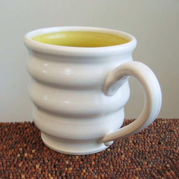 Large Pottery Coffee Mug in Lemon Yellow Stoneware Beehive