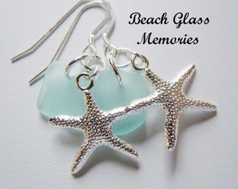 Dangle Earrings Starfish Sea Glass Beach Glass Earrings, Sea Glass Earrings, Seaglass Jewelry