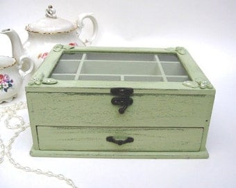 Wooden Jewelry Box Light Green "Shabby Chic" home decor, jewelry storage, jewelry cabinet