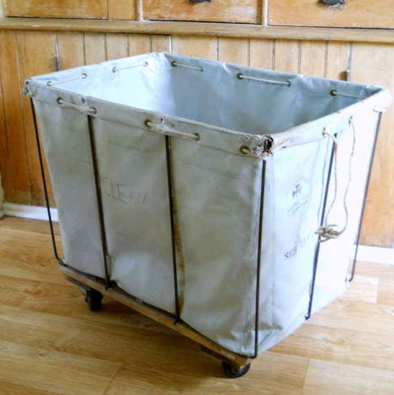 Vintage Industrial Rolling Laundry Cart Large Institutional