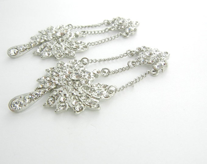 Pair of Rhinestone Floral Chain Drop Charms