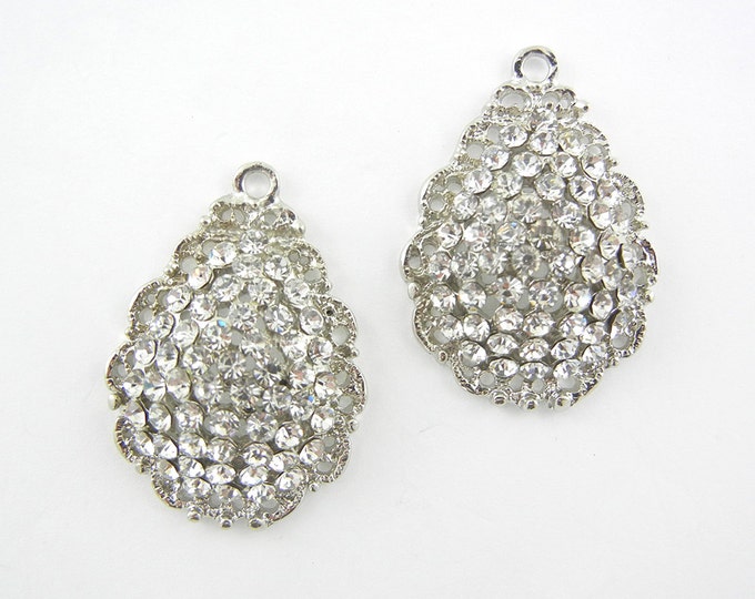 Pair of Teardrop Shaped Domed Rhinestone Charms