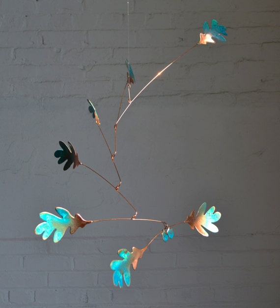 Free Shipping on Copper Mobile Art Handmade Oak Leaf Mobile