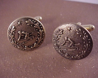 Gold Skier Cuff Links Vintage Clothing Buttons