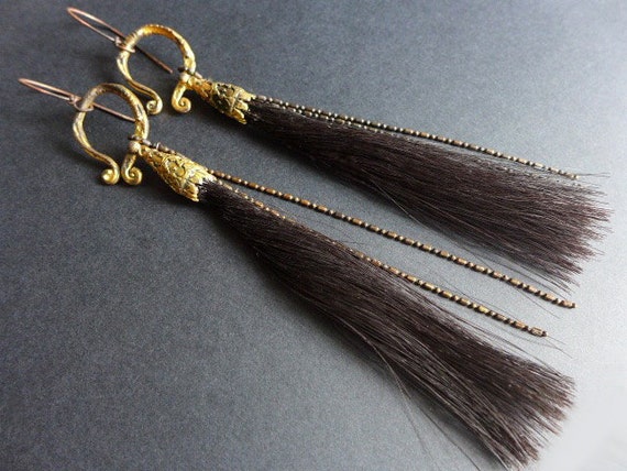 Wild/Free. Horsehair shoulder duster earrings.