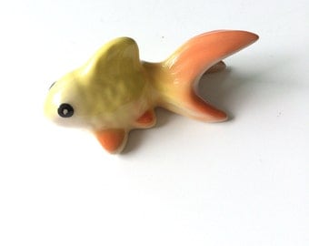 Ceramic Goldfish figure, Yellow Orange Goldfish, mini, animal, tiny animal, small animal, fish, pond, small fish, aquarium, little, iammie