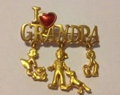 Danecraft vintage I love grandpa dangle charms gold tone brooch