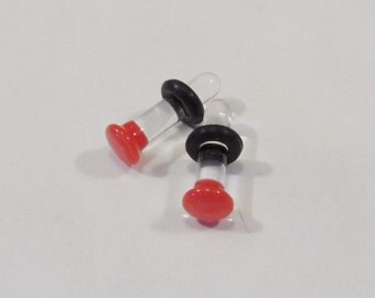 Glass gauges 10g red and clear glass plug