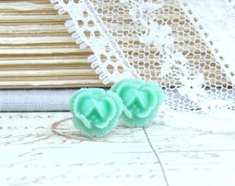 Mint Green Rose Stud Green Stud Earrings Green Rose Earrings Surgical Steel Studs Green Flower Studs