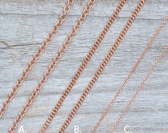 Solid 9ct Rose Gold Chain, Curb Chain, Belcher Chain, And Trace Chain, 16", 18", And 20", Made In England