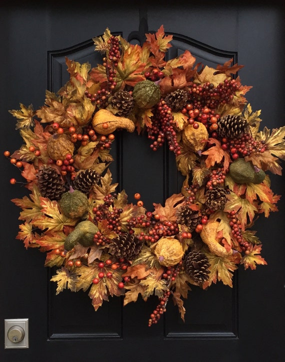 Autumn Harvest Wreath, XL Fall Wreath, Wreath with Gourds,Foliage ...