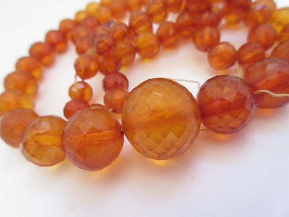SALE Amber Beads Antique Victorian Amber Faceted Beads Round