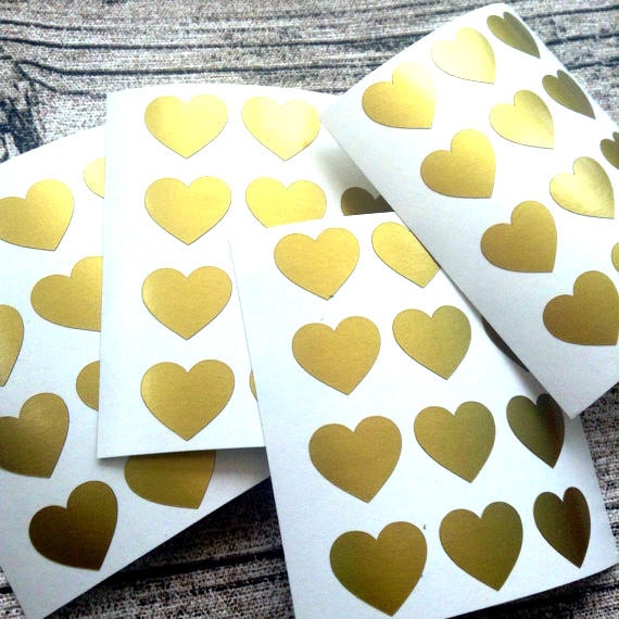 48 Gold heart stickers Gold heart mini decals Gold by ChilliPeppa