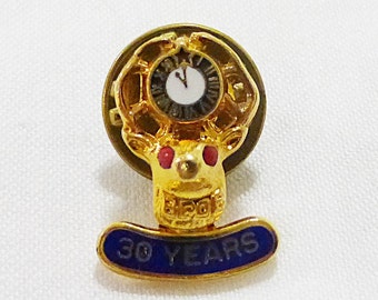 BPOE Elks club 30 Year pin clutch back club award gold tone vintage in box.