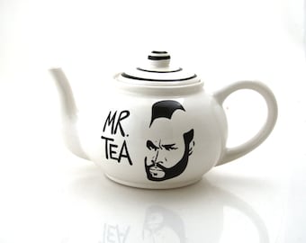 Mr. T Teapot, Mr. Tea pot, large ceramic teapot, home and living, teapots, tea sets, funny wedding gift, holds 4 cups of tea, white
