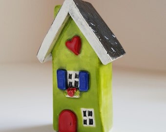 Little Lime Green House | Little Clay House | Miniature House | Whimsical house | Ceramic House | Clay House