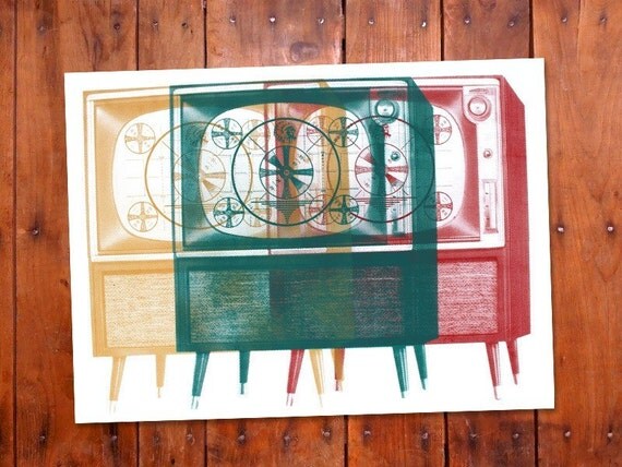 Retro TV Art Print Vintage Home Decor by humanshapedrobot on Etsy
