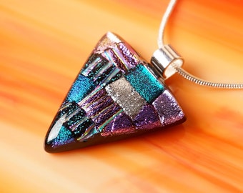 Handmade Dichroic Fused Glass Silver Pendant Necklace