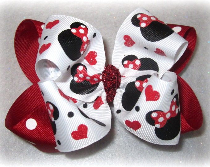 Minnie Bow, Minnie Mouse Hairbow, Minnie Band, Boutique Bows, Girls hair Bows, Big Bows, 5 inch bows, Red dot Bow, Magical hairbow, hairbows