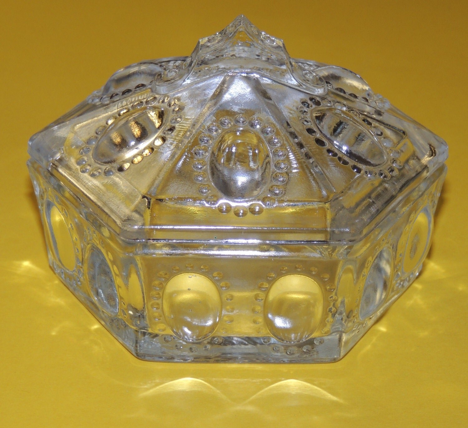 Antique Hexagon glass Trinket Box