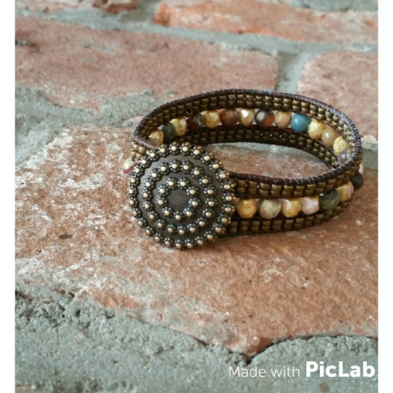 Beaded wrap bracelet. You'll have it forever.leather bracelet jasper jewelry beaded bracelet wrap bracelet