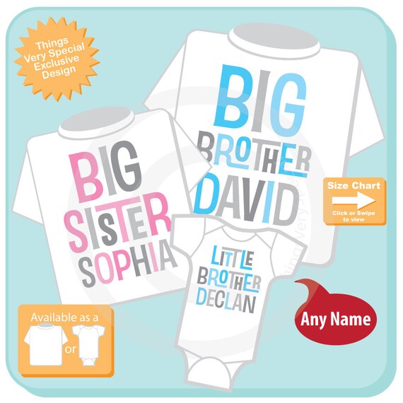 Set of Three Personalized Big Brother Big Sister Shirt and