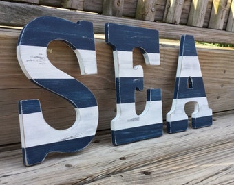Wooden Sea Letters Nautical Nursery Beach House Decor Set of 3