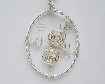 Silver Rose necklace, silver rose pendant MADE TO ORDER wire rose pendant, wire rose necklace, silver rose, copper anniversary