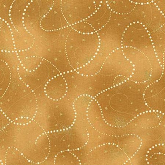 Robert Kaufman Holiday Flourish 8 Gold Stars & Beads w/