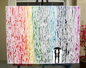 Lesbian Wedding Gift, Melted Crayon Art, Rainbow Painting, Lesbian Pride Umbrella Painting, Rainbow Decor, Couple Silhouette Lesbians 22x28