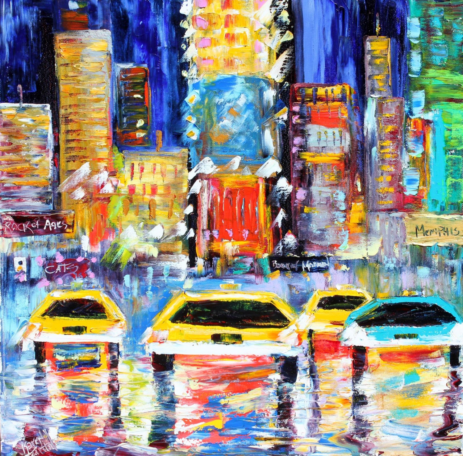 Original oil painting New York Times Square Night by Karensfineart