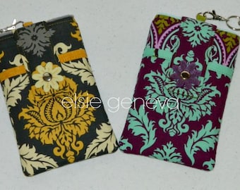 Damask Phone Case Purple Aqua Grey Yellow Personalized Phone iPhone 5 6 Plus Case with Wristlet & Back Zipper Pocket Shoulder Strap