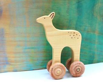wooden push toy, wooden baby toys, deer push toy, natural baby, deer baby toy