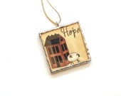 Country primitive ornament, Hope, stained glass, prim ornie, Christmas tree ornament, holiday home decor, pendant ornament, hostess gift