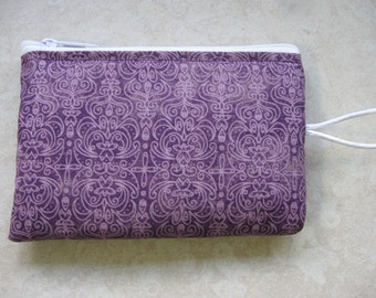 plum print padded makeup jewelry bag