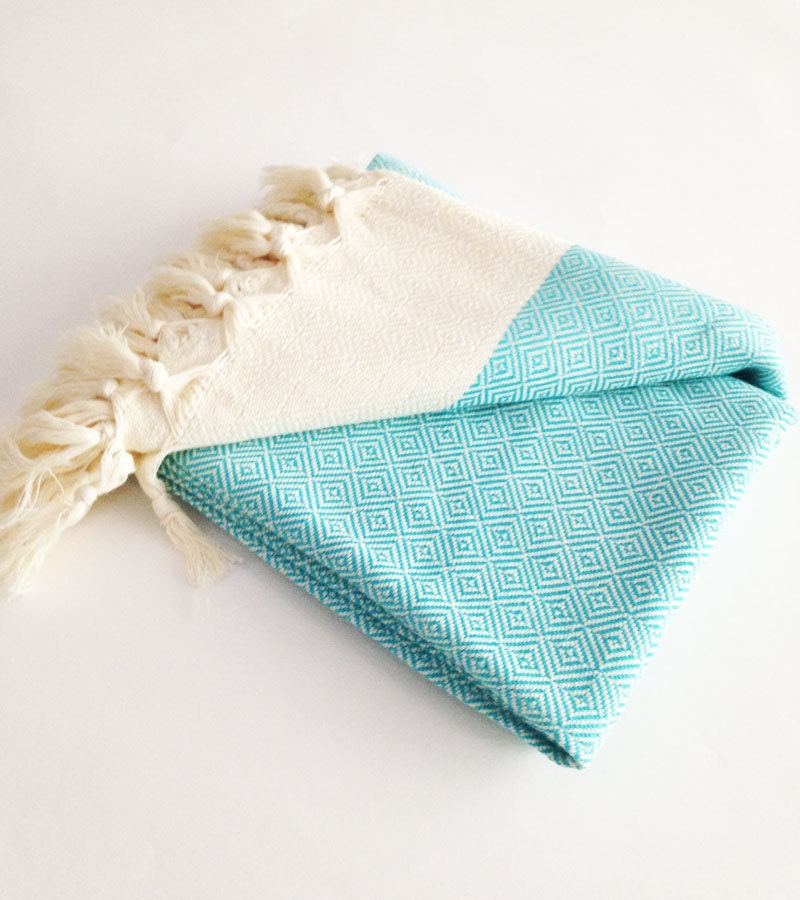 Aqua Handwoven Blue Beach Towel by gallantandjones on Etsy