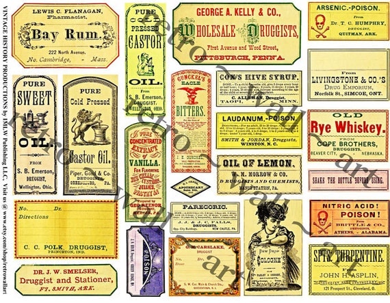 Druggist Labels Antique Pharmacy Remedy INSTANT Download