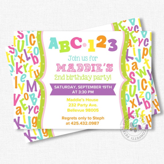 ABC Birthday Invitation Alphabet Birthday Invitation First