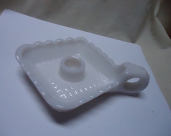 Vintage Imperial Milk Glass Single Candlestick with Diamond Pattern, has handle, collectable