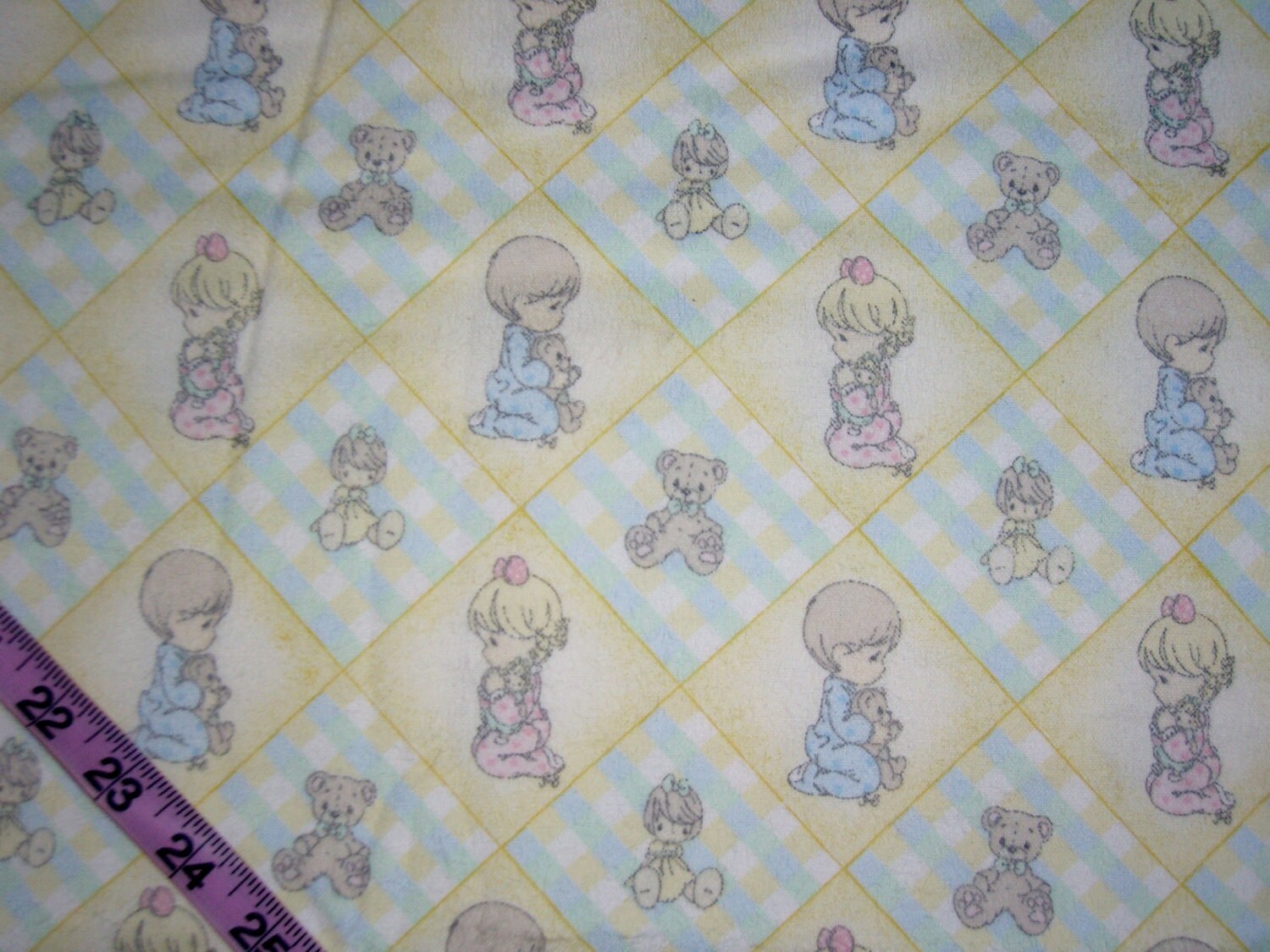 Vintage Precious Moments flannel fabric girl boy doll teddy