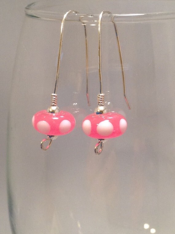 Pink Polka Dotted Handcrafted Glass Bead by BlueberryBayBeads