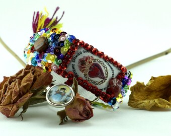 Sacred Heart scapular sequined embroidered bracelet