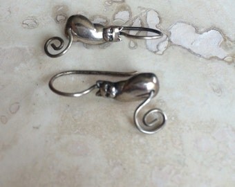 Silver Dangle Cat Earrings