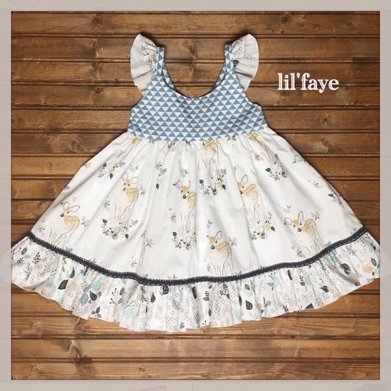 Items similar to Baby toddler kid girl modern forest deer dress on Etsy