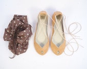 Cutie Peep Toe in Peach Leather - Mary Jane Open Toe Handmade Ballet Flats Shoes