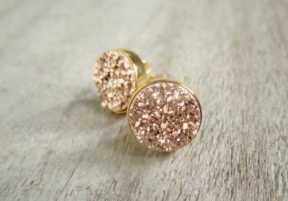Large Rose Gold Druzy Studs in Yellow Gold